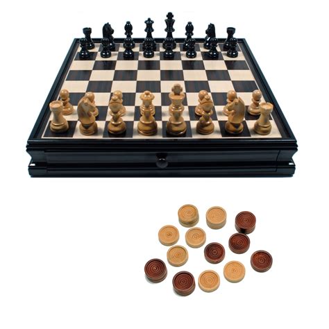 French Staunton Chess And Checkers Set Weighted Pieces Black Stained