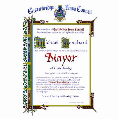 Certificate Mayor Recognition Appreciation Plaque Sample Template
