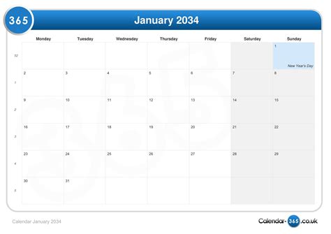Calendar January 2034