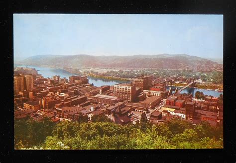 1950s Panorama Of Downtown Wheeling Wv Ohio Co Postcard West Virginia