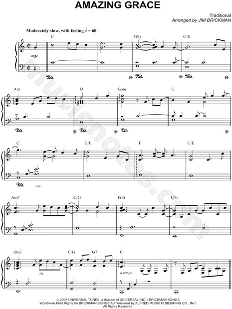 On this website, you can find a lot of scores of various genres: Jim Brickman "Amazing Grace" Sheet Music (Piano Solo) in C Major (transposable) - Download ...