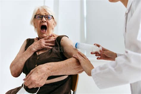 Emotional Old Woman Big Squirt Fun Stock Image Image Of Chemist Happy