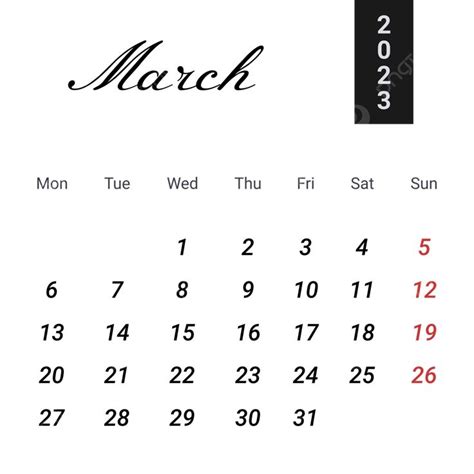 Simple Black March 2023 Calendar March 2023 March Calendar 2023