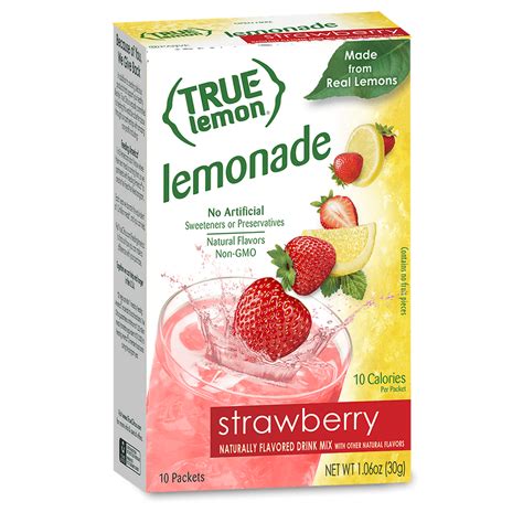 10 Packets True Lemon Strawberry Lemonade Stevia Sweetened On The Go
