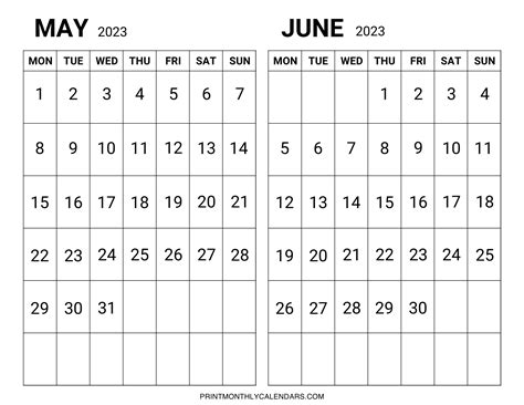 May June 2023 Calendar Printable Template Pdf Two Month Planner Pelajaran