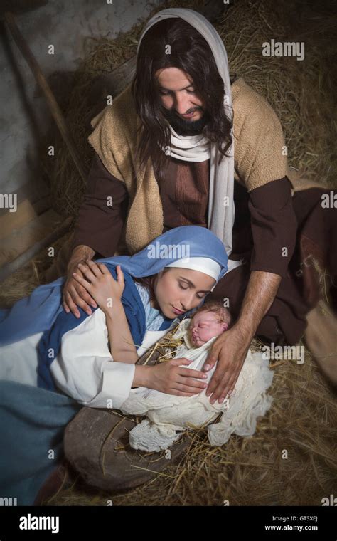 Live Christmas Nativity Scene In An Old Barn Reenactment Play With