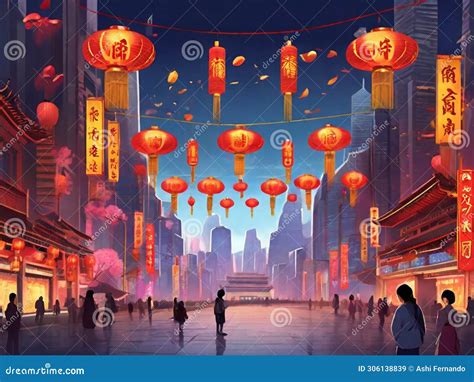 Skyborne Splendor: a Futuristic Chinese New Year Above the Clouds Stock