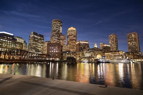 Boston City Skyline At Night Massachusetts Usa Editorial Photo Image