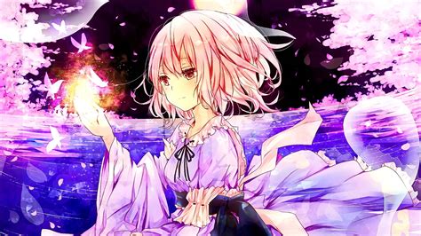 896760 Pink Eyes Anime Bare Shoulders Sola7764 Saigyouji Yuyuko