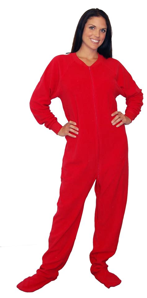 Sleepytimepjs Adult Solid Red Fleece Footed Pajama Footed
