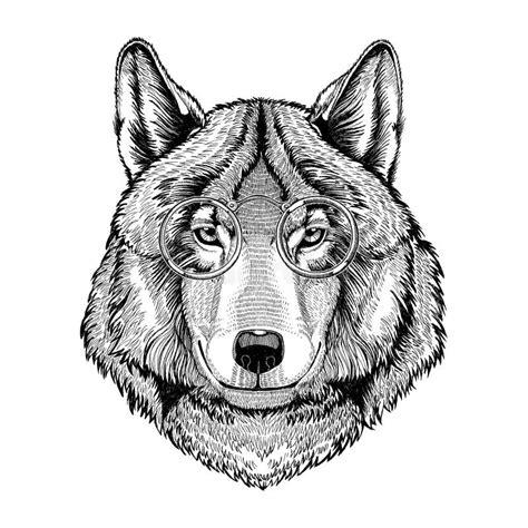 Hippie Hipster Wolf Wearing Glasses Image For Tattoo Logo Emblem