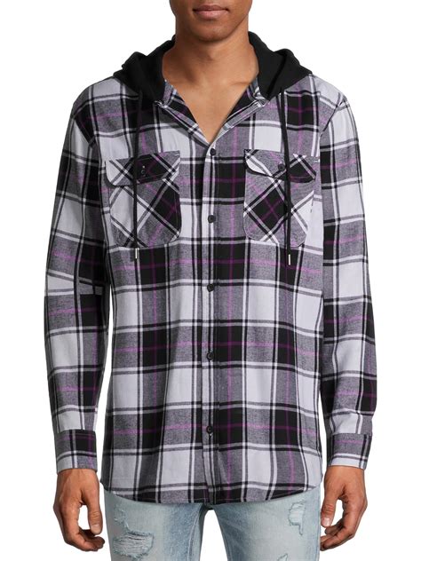 No Boundaries Mens Hooded Flannel Shirt Up To Size 5xl