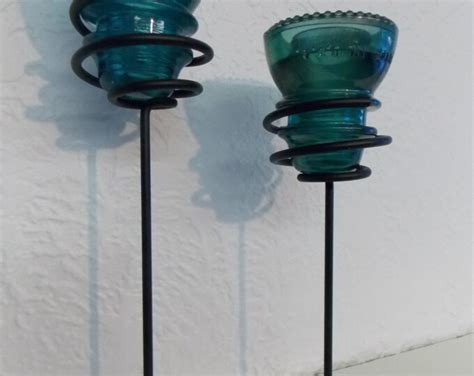 Pair Of Repurposed Blue Glass Insulator Candle Holders Etsy