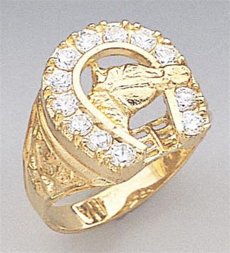 14k Gold Mens 16mm Horseshoe Cubic Zirconia Ring