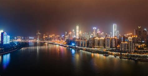 Dec 22 2019 Chongqing China Panoramic Aerial Night View Of Hong Ya