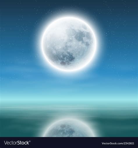 Full Moon With Reflection On Water At Night Vector Image