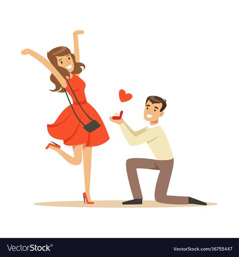 Happy Man Proposing Marriage To Beautiful Woman Vector Image