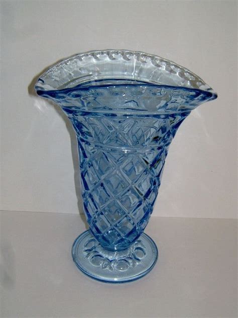 1930s Art Deco Glass Vase Blue Glass Vase Pressed By Biminicricket Blue Glass Vase Art Deco
