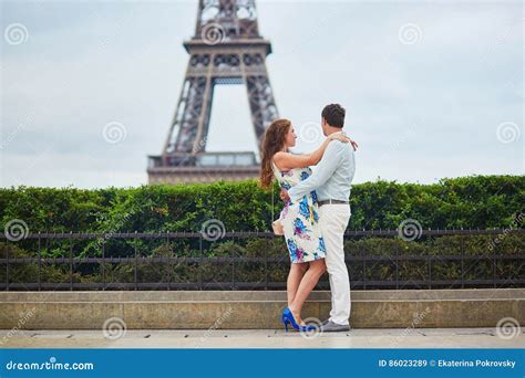Romantic Loving Couple Having A Date Near The Eiffel Tower Stock Image