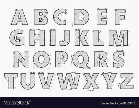 Alphabet In Style Of A Technical Drawing Vector Image