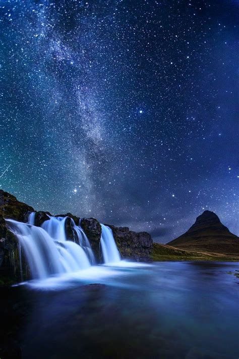 Milky Way And Kirkjufell Waterfall Beautiful Nature Beautiful Landscapes