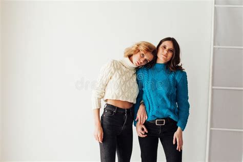 Two Female Girlfriends Standing Together Stock Image Image Of