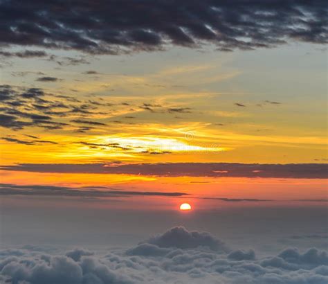 Rising Sun In The Early Morning Over Sea Of Mist Stock Image Image Of