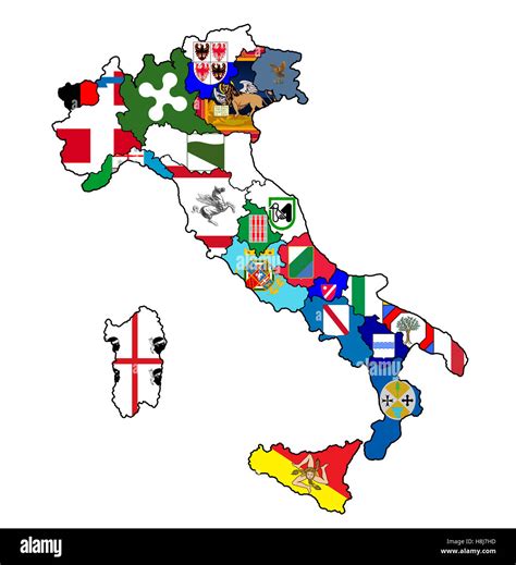 Tutte Le Regioni Sulla Mappa Di Amministrazione Di Italia Con Bandiere