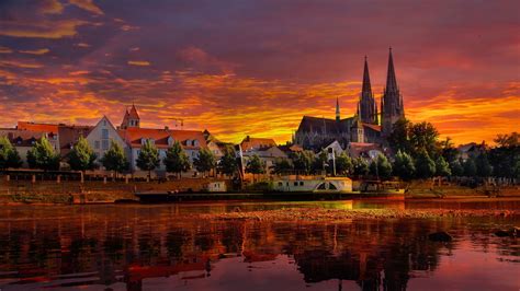 Download Wallpaper 1920x1080 Regensburg Germany Sunset Cityscape