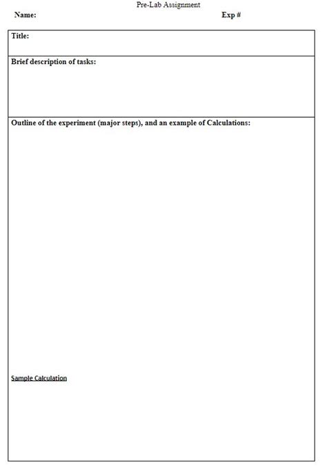Prelab Template For General Chemistry Lab Science Resource