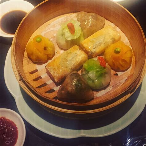 Dim sum is a chinese meal of small dishes, shared with hot tea, usually around brunch time. the vegetarian dim sum at @hakkasansf ! 🥟😍☺️ absolutely incredible! Sorry for the blur 😋 # ...