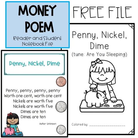 Two Posters With The Words Money Poem And Penny Nickie Dime On Them