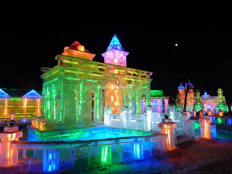 Illuminated Ice Buildings In Harbin Ice Festival Harbin Ice Festival