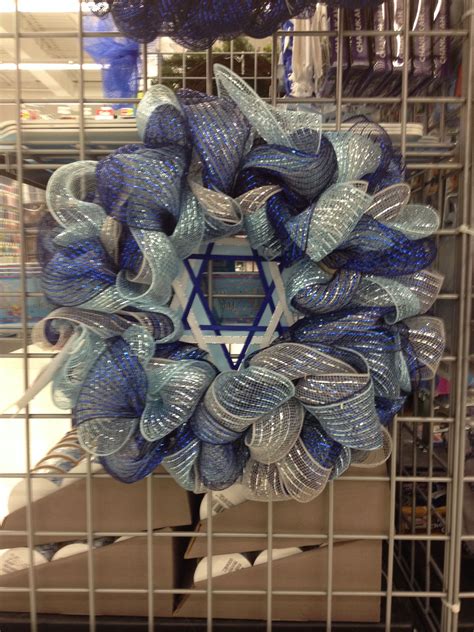 Hanukkah mesh wreath. | Diy hanukkah, Hanukkah wreaths, Christmas crafts