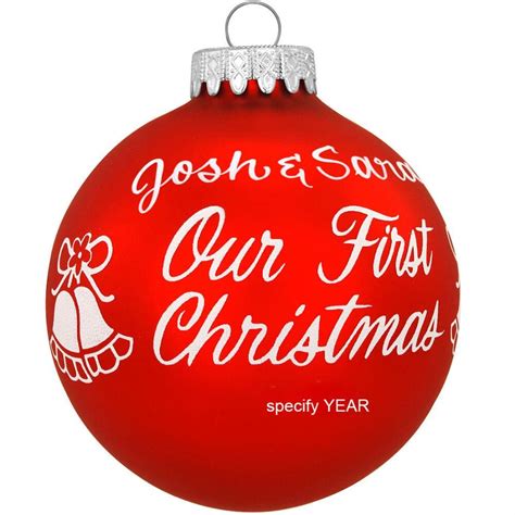 Personalized Our First Christmas Red Satin Round Glass Ornament Glass