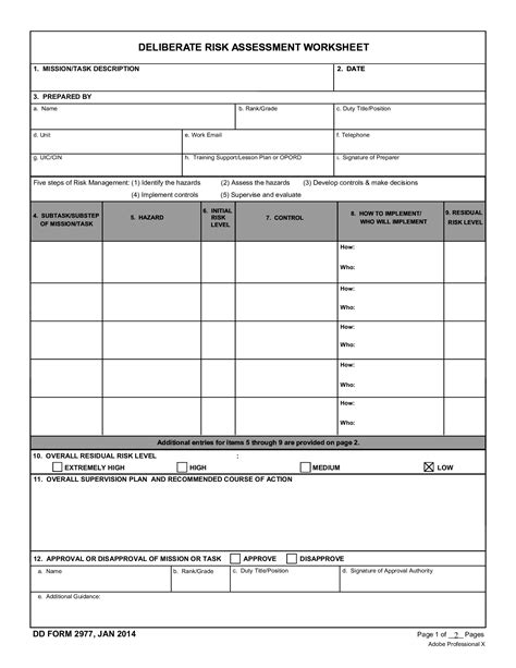 DD Form 2977 PDF Army Deliberate Risk Assessment Worksheet PDFLiner
