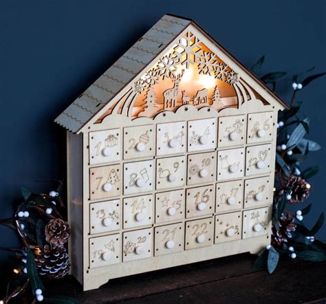 New Product Ideas Led Light Wooden House Christmas Advent Calendar With