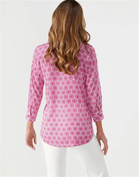 Bright Pink Tile Embroidered Printed Blouse Pure Collection