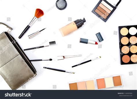 Flat Lay Female Cosmetics Collage Lipstick Stock Photo 1126505582