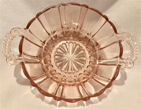 Blush Pink Depression Glass Two Handled Compote Serving Bowl Etsy