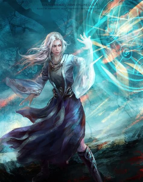 Magic Fantasy Woman Spell Circle White Hair Mage Blue Fantasy Artwork Character Art