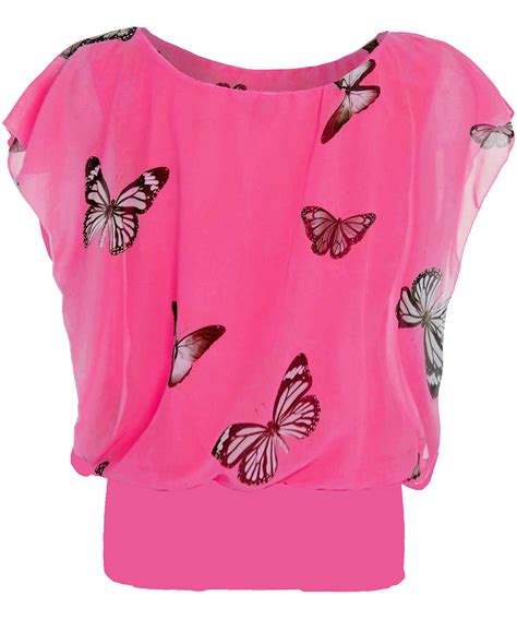 Womens Ladies Butterfly Print Chiffon Oversized Top Shirt Blouse Size 8