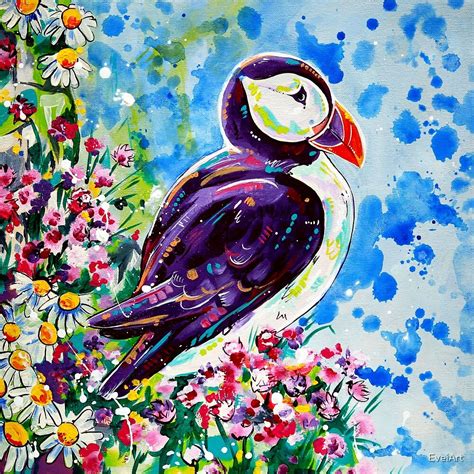 Puffin Acrylic Painting By Eveiart Redbubble