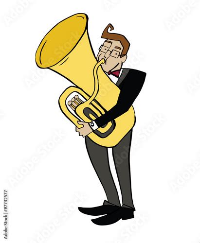 Cartoon Tubist Musician Playing A Tuba Clipart Hand Drawn Simple