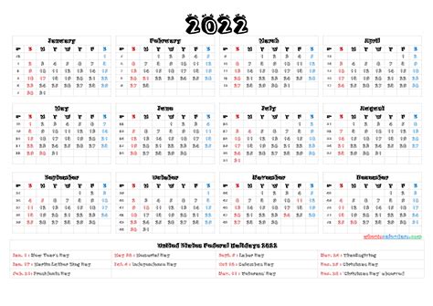 Printable 2022 Calendar With Holidays 9 Templates