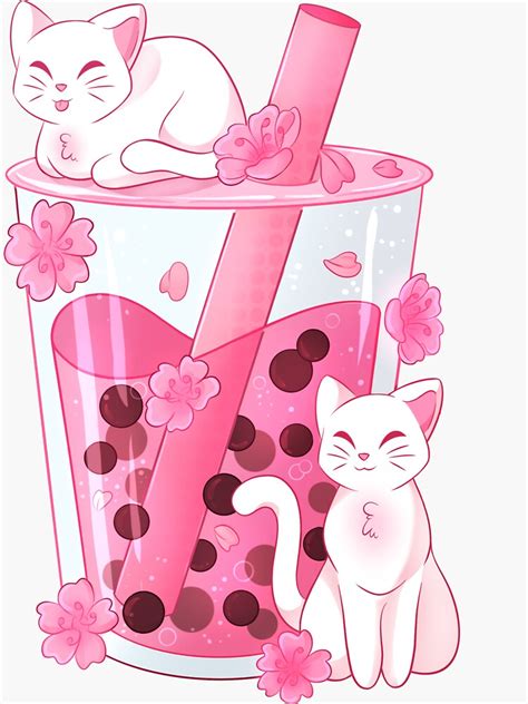 kawaii sakura boba tea sticker for sale by averiillustrate redbubble cute doodles drawings