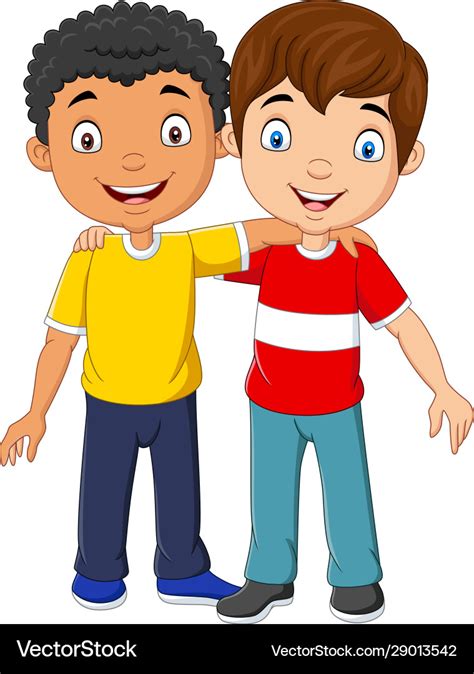 Cartoon Funny Two Little Boys Hugging Royalty Free Vector