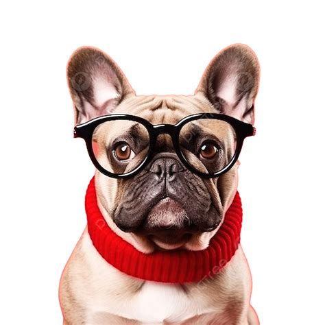 Cute French Bulldog Dog Wears Christmas Glasses And Sits Isolated On