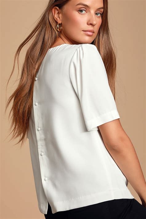 Chic White Blouse Button Back Blouse Short Sleeve Top Lulus