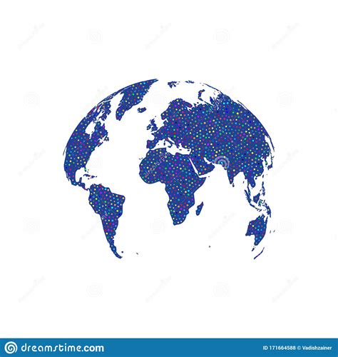 Detailed World Map In Globe Shape With Set Colored Round Dots Isolated